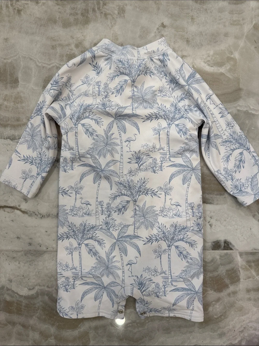 Janie and Jack White and Light Blue Tropical Toile One-Piece swimsuit